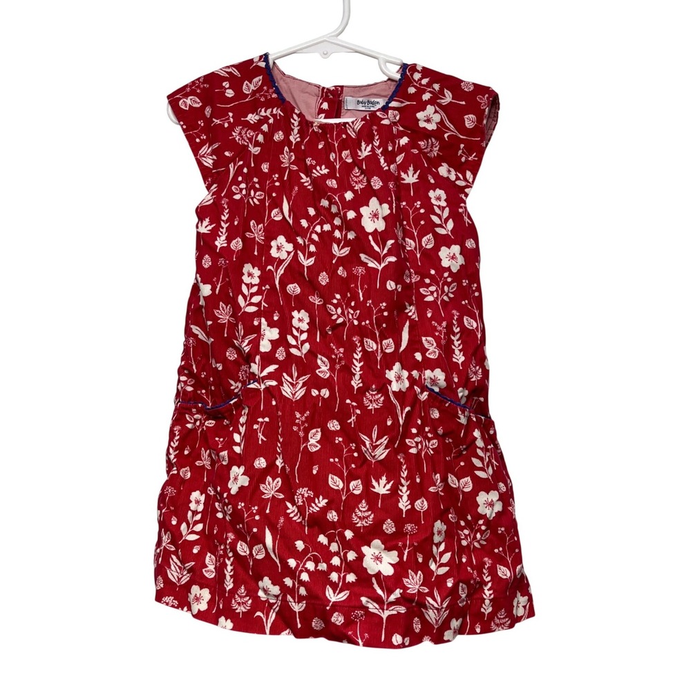 Baby Boden Girls Red Floral Corduroy Dress  2-3Y Gardencore Cottagecore Scandi
